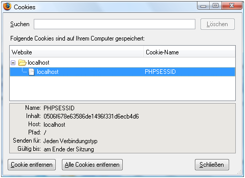 Inhalt Cookies beim Firefox