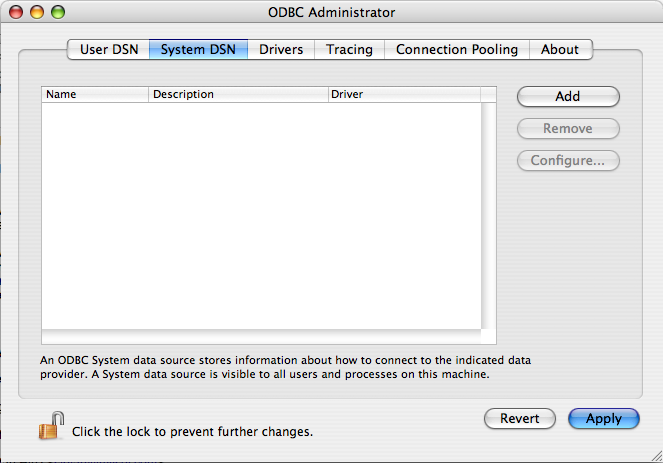 ODBC Administrator Main
              Panel-Dialog