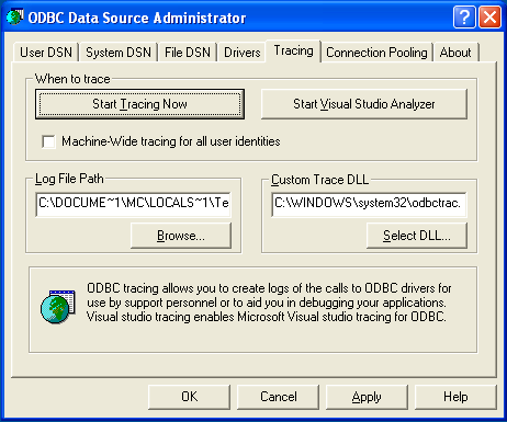 Tracing im
                ODBC-Datenquellen-Administrator