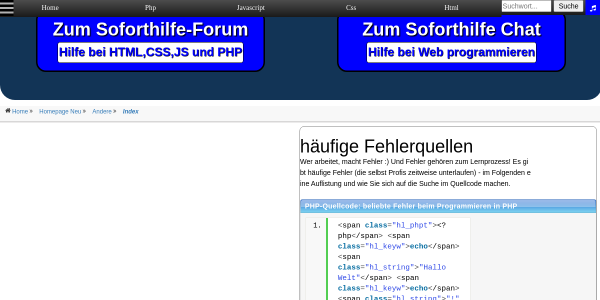 haeufige fehlerquellen in php 