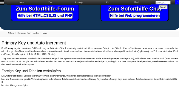 primary key und auto increment 