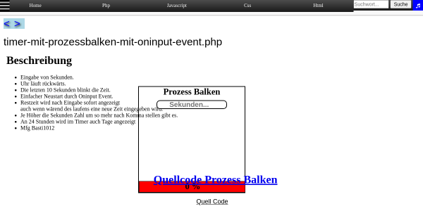 timer mit prozessbalken mit oninput event 