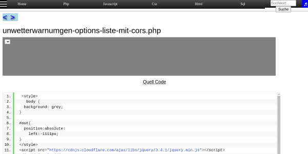 unwetterwarnumgen options liste mit cors 