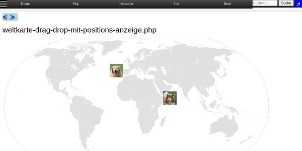 weltkarte drag drop mit positions anzeige 